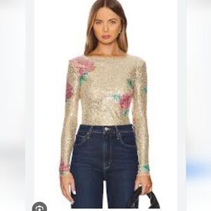NWT Free People Intimately Free People Gold Sequin Rose Motif Top Various Sizes